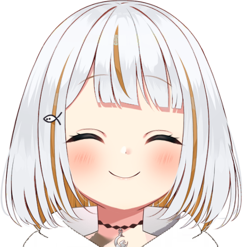 Lumi, a shark girl with white and orange hair, smiling